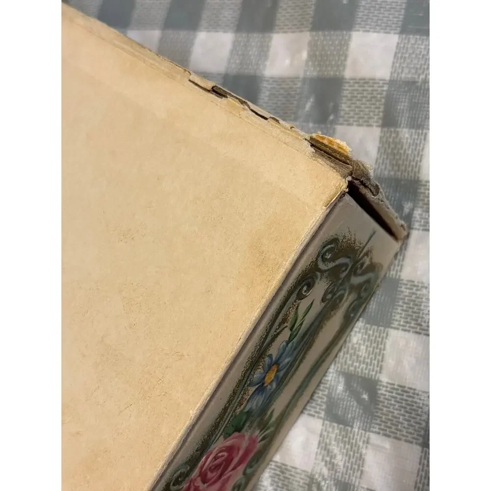 Antique Chocolate Candy Box With Roses Pink Blue Cardboard French Style Gift Box